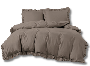 Komplet pościeli z falbanką 160x200 3-częściowy taupe 