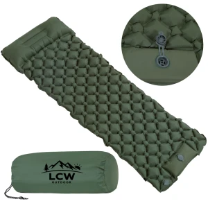 MATERAC TURYSTYCZNY Trekkingowy Dmuchany Mata Ultralekki z wbudowaną pompką - ZIELEŃ WOJSKOWA