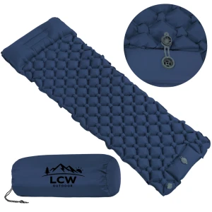 MATERAC TURYSTYCZNY Trekkingowy Dmuchany Mata Ultralekki z wbudowaną pompką - GRANATOWY