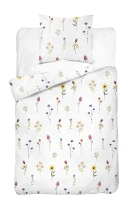 Pościel bawełniana 140x200 biała polne kwiaty 