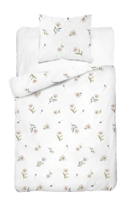 Pościel bawełniana 140x200 biała łososiowe kwiaty