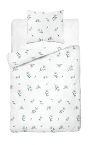 Pościel bawełniana 140x200 biała niebieskie kwiaty