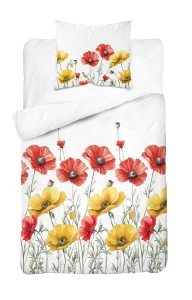 Pościel bawełniana 140x200 biała kwiaty maki