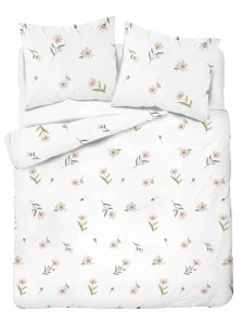 Pościeli bawełnianej 160x200 biała łososiowe kwiaty