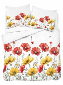 Pościeli bawełnianej 160x200 biała kwiaty maki