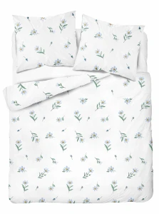 Pościel bawełniana 220x200 biała niebieskie kwiaty