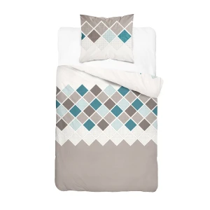 Pościel flanelowa turkusowe wzory geometryczne 140x200 Detexpol
