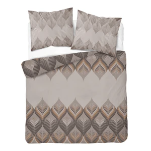 Pościel flanelowa beżowa ornament brązowy 220x200 Detexpol