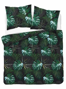 Pościel satyna bawełniana 220x200 zielone liście monstera