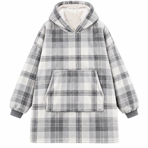 Kocobluza z Kapturem Oversize Szaro-Biała w Kratę