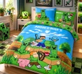 Przytulna sypialnia Minecraft z pikselową pościelą