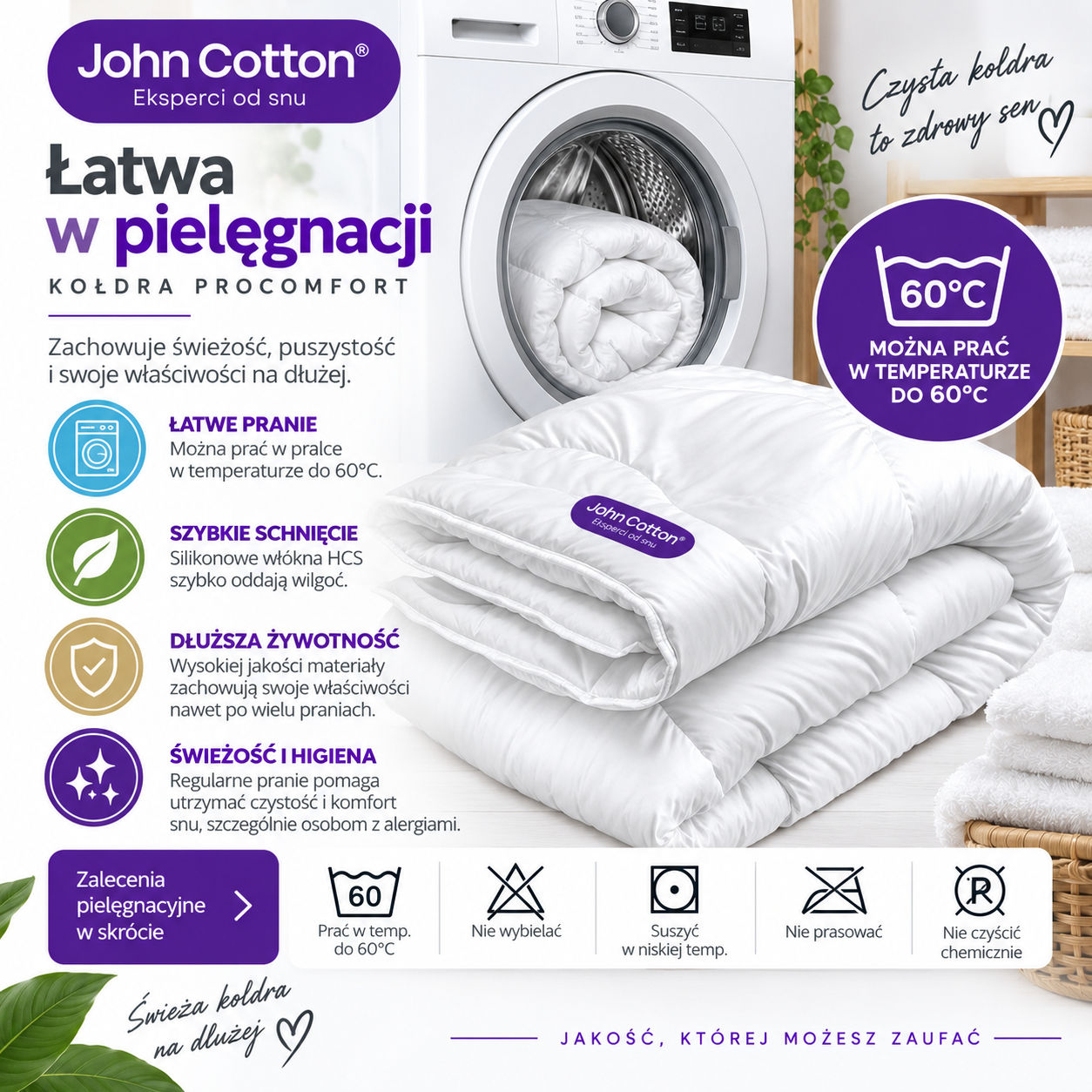 Kołdra ProComfort John Cotton – możliwość prania w temperaturze do 60°C